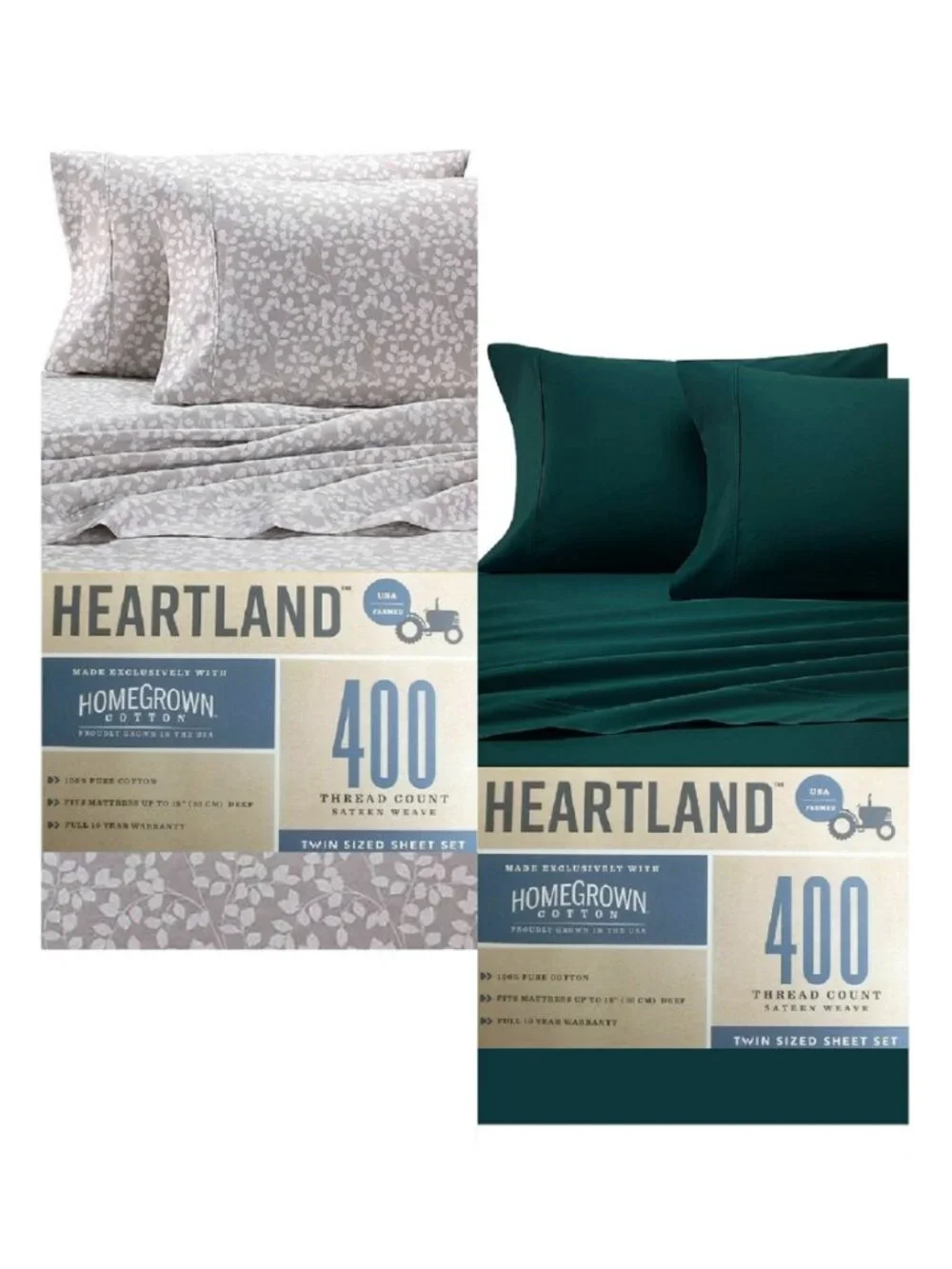 brand new GRAY + GREEN Heartland 400 TC 100% Cotton Sateen-Weave TWIN Sheet Set